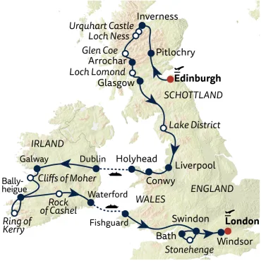 Kombinationsreise Gruppenreise Grossbritannien & Irland Karte