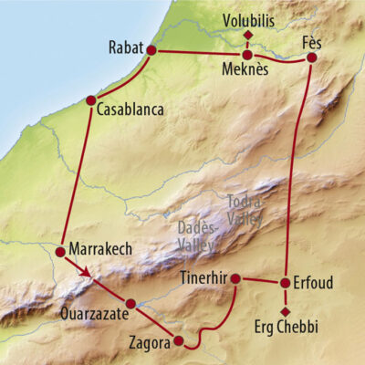 Mietwagenreise Übersichtskarte: Die Glanzlichter des Königreichs  Mietwagenreise Übersichtskarte: Die Glanzlichter des Königreichs
